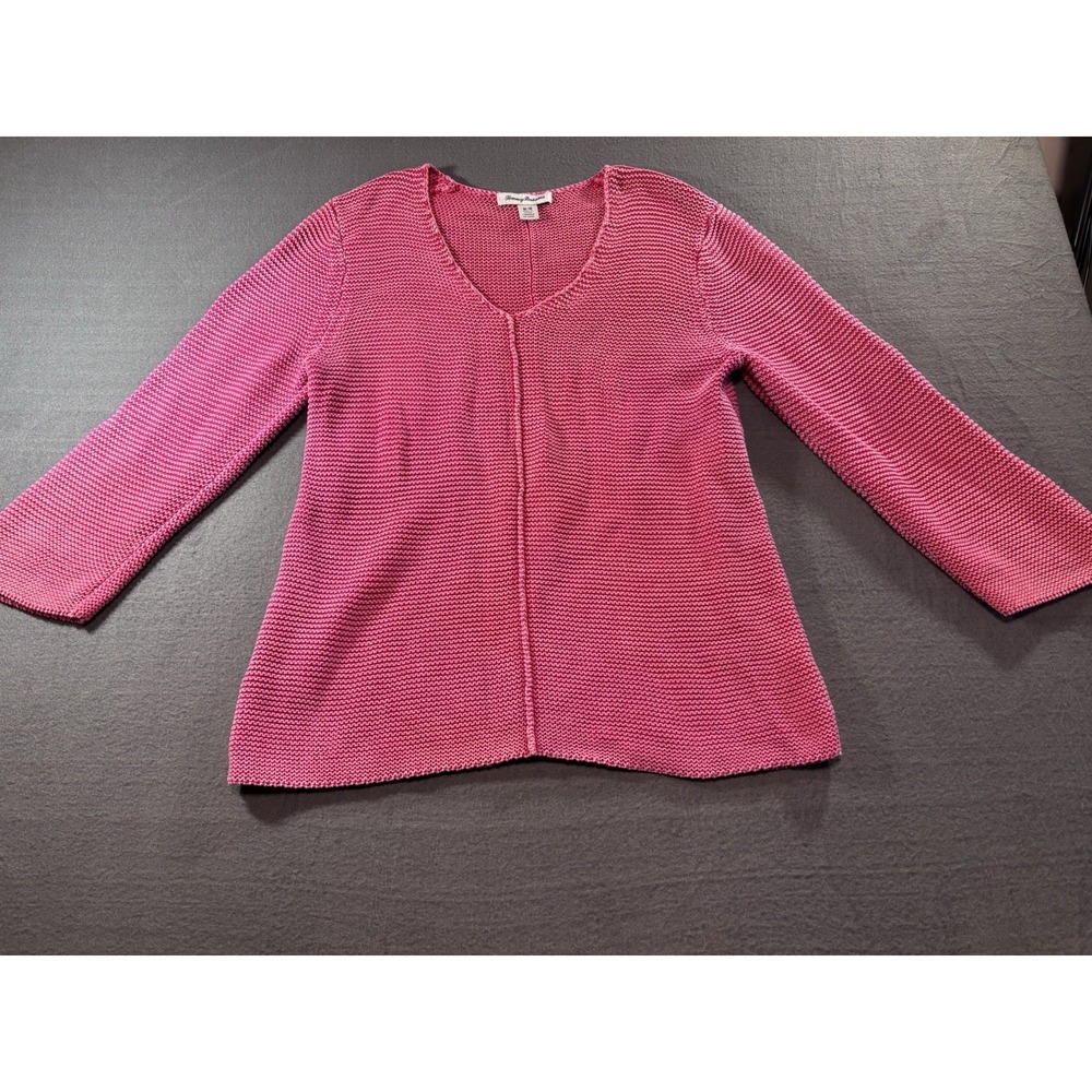 Tommy Bahama Womens M Pink Cotton Open Front Cardigan Sweater Coastal Resort